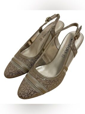 Vera Pelle Confort Elegant Tan Gold Slingback Heels size 36